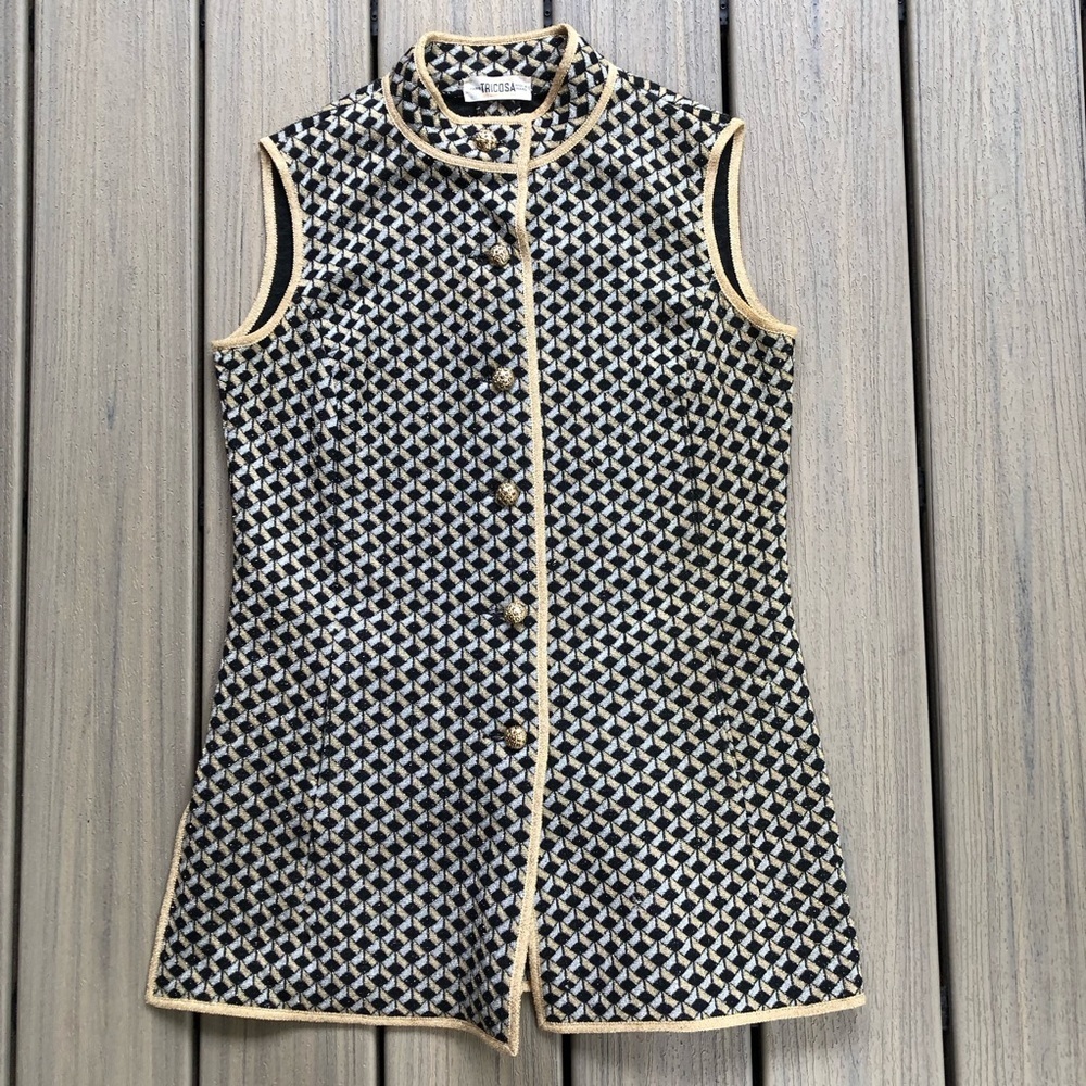 Tricosa Made in France Metallic Gold, Silver & Black Geometric Blazer Sz XS